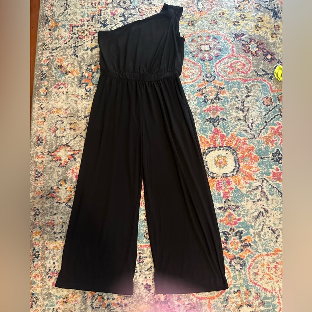 Kaileigh One Shoulder Black Wide-Leg Jumpsuit with Blouson Waist LP